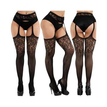 Imagem de Meia-calça Feminina Sexy De Rede Sem Entrepernas, Elástica, Bordada, A
