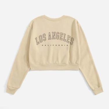 Imagem de Cropped Moletom Los Angeles Feminino Tecido Premium - Bliss, Bege com 