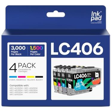 Imagem de Cartuchos de tinta LC406 de substituição para Brother LC406 LC 406 LC406XL cartucho de tinta compatível com impressoras MFC-J4335DW MFC-J5855DW MFC-J4535DW MFC-J6555DW MFC-J6955DW (pacote com 4, BK/C