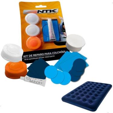 Imagem de Kit Reparo Colchão Inflável Remendo Boia + Tubo Cola +Tampas - Nautika