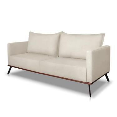 Imagem de Sofá 3 Lugares 2,00m Estofado em Veludo Bege com Pés Metálicos - Zefir