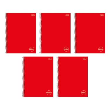 Imagem de Kit com 5 Cadernos Universitário Espiral Tilibra com 96 Folhas Pautadas Zoom Vermelho Escolar Aula