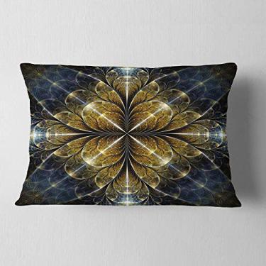 Imagem de Designart Digital Gold Fractal Flower Pattern ' Abstract Throw Lombar Sala de Estar, Sofá, Almofada de Alta Qualidade + Capa de Almofada Estampada em ambos os lados 30,5 x 50,8 cm