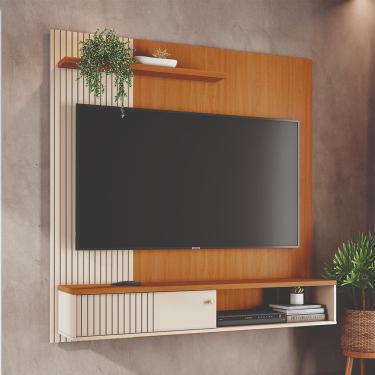 Imagem de Painel Suspenso para TV Madetec Aurora 160cm Ripado Porta Deslizante 