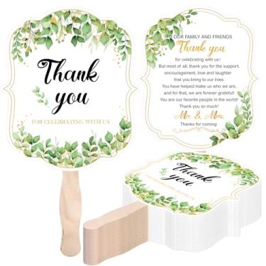 Imagem de Glavatrix 50 peças de leques de mão de casamento para convidados, leque de papel portátil com alça de madeira Obrigado por celebrar conosco lembrancinha de casamento suprimentos de festa de chá de