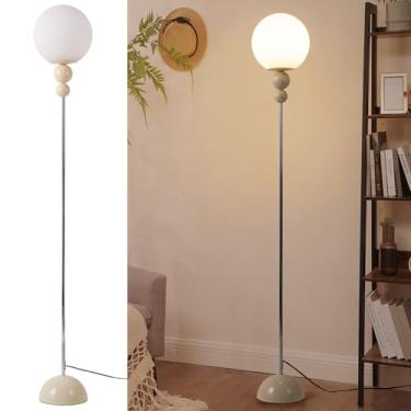 Imagem de INJAK Candeeiro de chão moderno de meados do século para sala de estar, lâmpadas de canto em pé, lâmpadas vintage para leitura de quarto e escritório (bege)