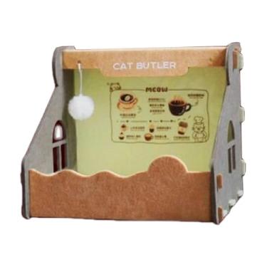 Imagem de Fenteer Cama de feltro para gatos, decoração interna, respirável, resistente a arranhões, com bola de brinquedo antiderrapante, fofa, mobília para animais de, Marrom