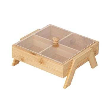 Imagem de IEUDNS Bandeja de lanche com tigela de nozes de acrílico, prato de aperitivo multifuncional de madeira para festa, jantar em família, cozinha e, 4 Grades