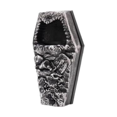 Imagem de Baoblaze Campainha de Halloween com sons assustadores, enfeite iluminado em formato de caixão, decoração de Halloween para atmosfera de festa mal-assombrada, Prata