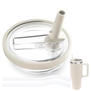 Imagem de Tampa de canudo flip de 850 g compatível com copo Stanley, tampa à prova de vazamento sem BPA adequada para copo Stanley Quencher de 850 g, substituição à prova de derramamento, 2 canudos, 1 pacote de