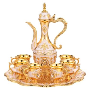 Imagem de Conjunto de xícaras de café turco vintage, conjunto de chaleiras retrô com bandeja e 6 xícaras requintado conjunto de pote de vinho decorativo vintage conjunto de serviço de chá para bar em casa