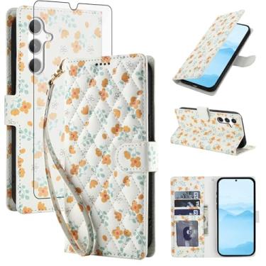 Imagem de Asuwish Capa de celular para Samsung Galaxy A54 5G carteira celular com protetor de tela de vidro temperado porta-cartão de flores suporte para cartão A545G A 54 54A 4G G5 SM A546U mulheres homens