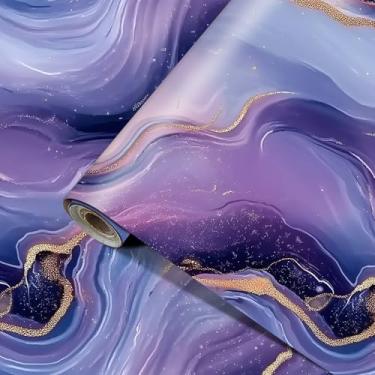 Imagem de HOMETITUTE Papel de parede de mármore dourado roxo 15,7 x 78,7 polegadas descasque e cole papel de contato arte fluida capa de parede removível autoadesivo decorativo armário de bancada móveis