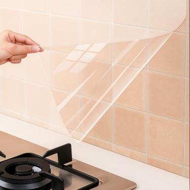 Imagem de 2 rolos de papel de contato transparente de 33 pés x 15 cm adesivos de azulejo adesivos de azulejo transparente para fogão de cachorro protetor de parede protetor de armário de PET à prova d'água para