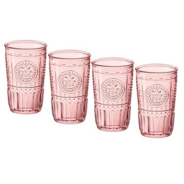 Imagem de Bormioli Rocco Conjunto romântico de 4 copos térmicos, vidro de cristal colorido de 473 ml, algodão rosa doce, feito na Itália.