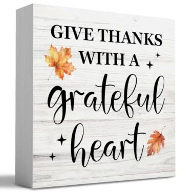 Imagem de HTBIG Decoração de Ação de Graças, decoração de outono, Give Thanks WITH A Grateful Heart Sign Home Office Prateleira Cubículo 12,7 x 12,7 cm