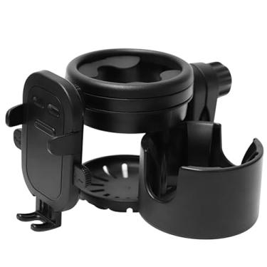 Imagem de Suporte universal 4 em 1 para carrinho de bebê com suporte de telefone de 360° - suporte ajustável para bebidas e telefone para carrinhos, cadeiras de rodas, bicicletas e scooters 【Preto】