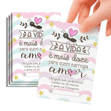 Imagem de 54 Unidades Cartão de Agradecimento para Clientes, 6,5x8,5cm Design Fofo com Mensagem A vida é mais doce para quem carrega amor Tag Papel Glossy 180gr Impressão Frente