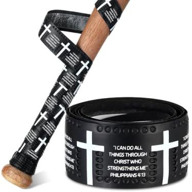 Imagem de Pushglossy Fitas de aderência de taco de beisebol Faith Cross 1,1 mm pré-cortadas fita adesiva de softball, antiderrapante para substituição de fita de críquete religiosa (preto, cruz e Philip 4:13)