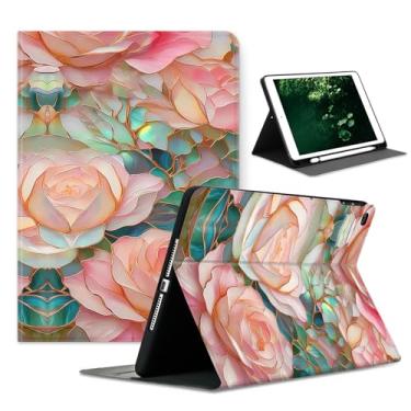 Imagem de Compatível com iPad 9ª geração (2021)/8ª geração (2020)/7ª geração (2019) 10,2 polegadas com suporte para lápis, capa de proteção automática despertar/hibernar, rosa desabrochando