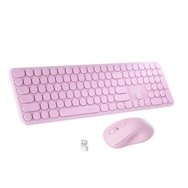 Imagem de FCPLU Teclado e mouse sem fio para computador xUBOTIE, colorido arco-íris, 100 teclas redondas para PC (roxo colorido)