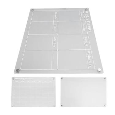 Imagem de Luqeeg Calendário apagável a seco não magnético para geladeira, 3 peças, 39,9 x 30 cm, conjunto de quadro de planejamento semanal e mensal reutilizável acrílico reutilizável com sucção e 6 canetas
