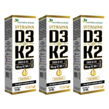 Imagem de Kit 3x Vitamina D3 + K2 Gotas Sublingual Laranja 20ml Flora Nativa do 