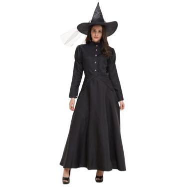 Imagem de AGCOAH Wicked Witch Costume Women Black Long Witchy Dress Teen Adult Evil Sorceress Outfit 4PCS Halloween Role Play XLarge