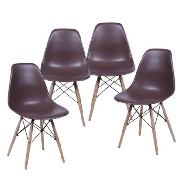 Imagem de Cadeira Charles Eames Design Clássico com Encosto Anatômico, Assento Ergonômico e Pernas de Madeira Natural para Sala, Escritório ou Jantar - Unidade ou Kit (10, Café, Adulto)