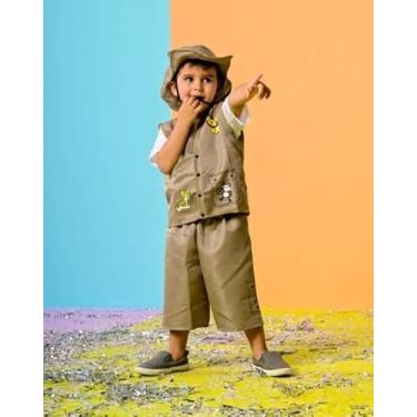 Imagem de Fantasia Conjunto Infantil Safari, Colete e Bermuda Caqui, Chapéu Explorador, 6 anos