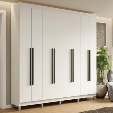 Imagem de Guarda-Roupa Casal com Pés 8 Portas Batentes Branco/Branco/Preto Saturno Madesa