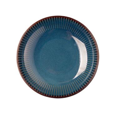 Imagem de Jogo 12 Prato Fundo De Massas Cerâmica Linear Azul Premium 23cm Lyor