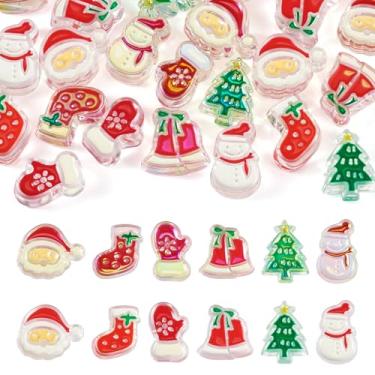 Imagem de Spritewelry 24 peças de contas de acrílico de Natal para fazer joias com desenho animado de Papai Noel, luva de árvore de Natal, boneco de neve, contas soltas para pulseira faça você mesmo, colar