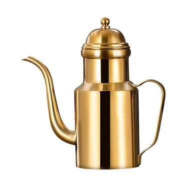 Imagem de SiaBiced Garrafa dispensadora de óleo de aço inoxidável com alça, garrafa dispensadora de molho de soja, pote de vinagre para uso doméstico, Ouro