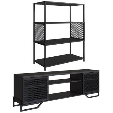 Imagem de Rack 180 Cm 2 PT Estante 77 Cm Industrial 27X24 Preto PP