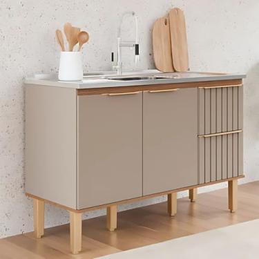 Imagem de Gabinete de Cozinha Madeira Ripada 2 Porta Balcão 100% Mdf (Freijo/Cappuccino)