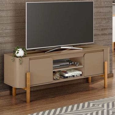Imagem de Rack para TV Até 65 Polegadas Camburi 2 Portas 1 Prateleira Marrom Claro - Móveis Bechara