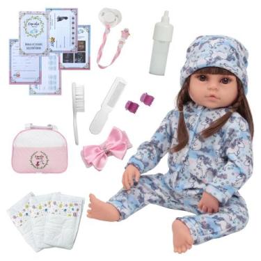 Imagem de Bebe Reborn Boneca Menina 46cm Macacão Unicórnio Pode Banho - Cegonha 