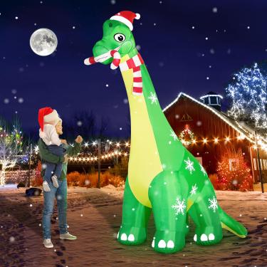 Imagem de zukakii Decorações Infláveis de Natal de Dinossauro Gigante de 13 Pés, Luzes Led Embutidas, Soprador Forte Decoração Enorme de Liberação de Quintal com Bastão de Doces Grande Chapéu de Papai Noel de N