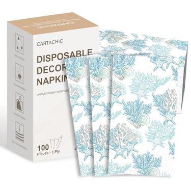 Imagem de 100 guardanapos de papel decorativos descartáveis – Toalhas de mão para convidados de praia costeira para banheiro, jantar, casamento, decoupage, festa e chá de bebê