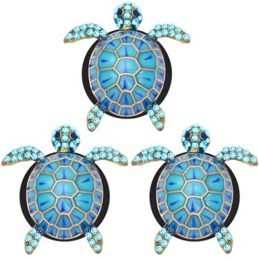 Imagem de ONEST 3 peças de tartarugas fofas para carro ambientador clipe de ventilação tema praia tartarugas marinhas azuis acessórios para carro decoração interior difusor de saída recarregável