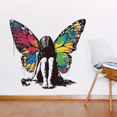 Imagem de PLIGREAT Banksy Wings Adesivos de parede de vinil removíveis adesivos de parede de arte grafite Banksy Decalques murais para quarto, sala de estar, berçário, escritório, casa, decoração DIY, 89,9 cm x
