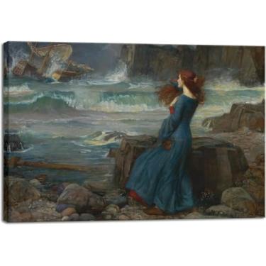 Imagem de Arte de parede impressa em tela Miranda The Tempest 1916 por John William Waterhouse Impressão de arte clássica de retrato de mulher para decoração de sala de estar moldura de 105 x 80 cm (41 x 31 pol