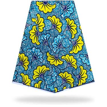 Imagem de Shenbolen Tecido de cera de impressão africana Kente pano Ankara 100% poliéster (6 jardas, O)