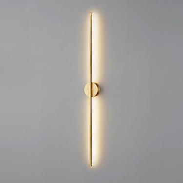 Imagem de Luminária de parede linear moderna, luminária de parede LED de latão escovado, abajur de acrílico, luminária de parede minimalista de cobre, luminária de banheiro de latão antigo, luminária