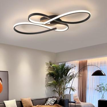 Imagem de Luminária de teto LED preta moderna regulável com controle remoto de 60 cm, ideal para sala de estar, quarto, sala de crianças, design elegante, lâmpada de jantar