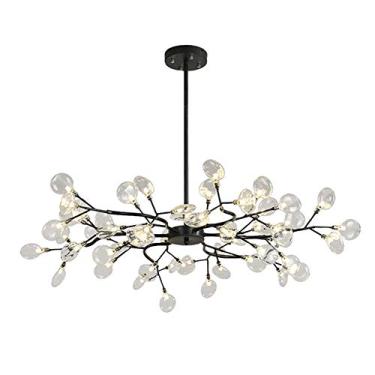 Imagem de Lustre de vidro preto feito à mão, G4 Firefly Pendant Light Semi Flush Mount ajustável Luz de teto compatível com sala de estar, quarto, cozinha, sala de jantar, luzes pendentes modernas