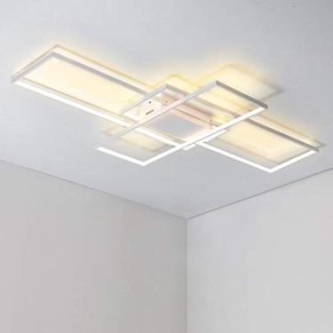 Imagem de Luminária de teto LED moderna de 115 W para quarto, sala de estar, cozinha, ilha, mesa de jantar e escritório, lustre de design quadrado criativo com iluminação branca quente de 3000 K, bran