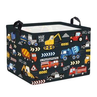 Imagem de Clastyle City Car Cesto de lavanderia para bebê, cesta de armazenamento infantil, caixa de brinquedos dobrável, organizador de roupas para quarto, caminhão de bombeiros, 40 x 30 x 30 cm