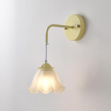 Imagem de Luminária de parede moderna de vidro branco, luminária de parede com arte em vidro floral francês, luminária de parede nórdica com decoração verde creme, elegantes arandelas de vidro com flo
